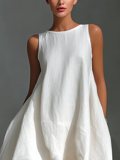 Vestido texturizado sin mangas con bajo asimétrico para mujer-Midi Dress-Casaluzia