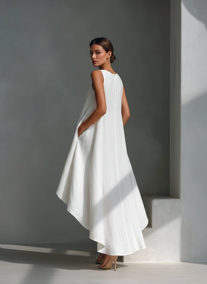 Vestido texturizado sin mangas con bajo asimétrico para mujer-Midi Dress-Casaluzia
