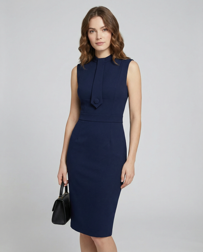 Vestido tipo tubo para mujer con cuello alto y detalle de lazo-Midi Dress-Casaluzia