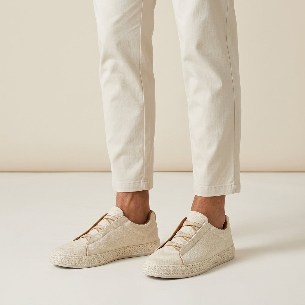 Zapatillas tipo slip-on de punto para hombre con ribete de yute-Footwear for men-Casaluzia