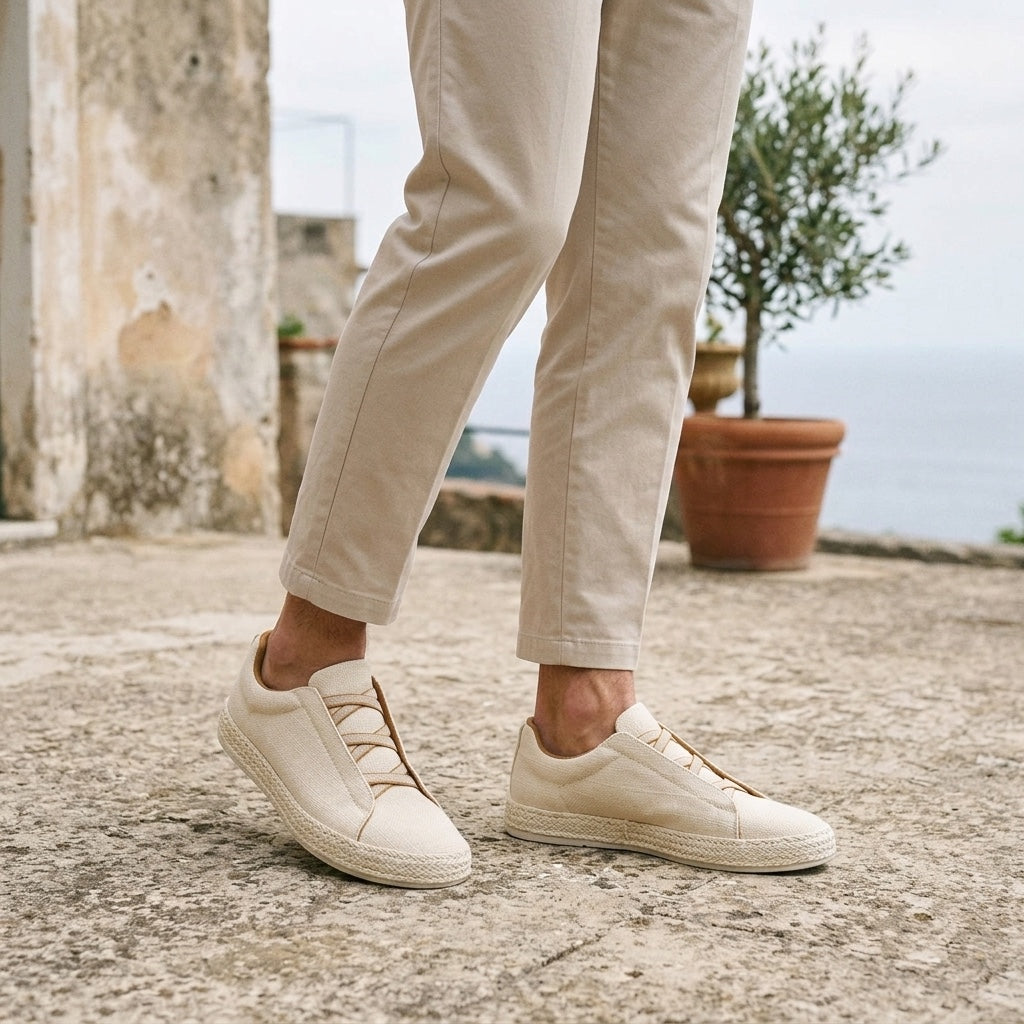 Zapatillas tipo slip-on de punto para hombre con ribete de yute-Footwear for men-Casaluzia