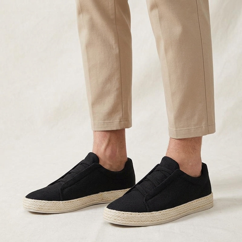 Zapatillas tipo slip-on de punto para hombre con ribete de yute-Footwear for men-Casaluzia