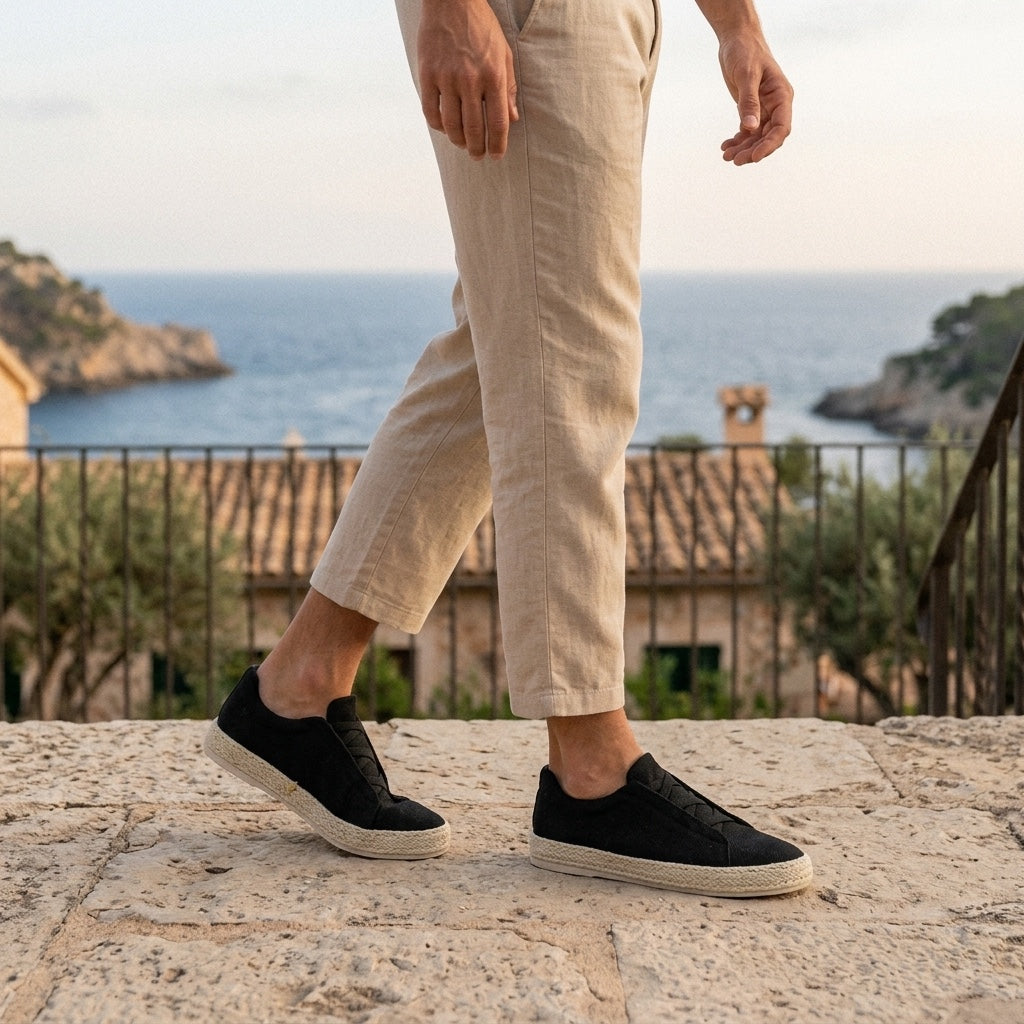 Zapatillas tipo slip-on de punto para hombre con ribete de yute-Footwear for men-Casaluzia