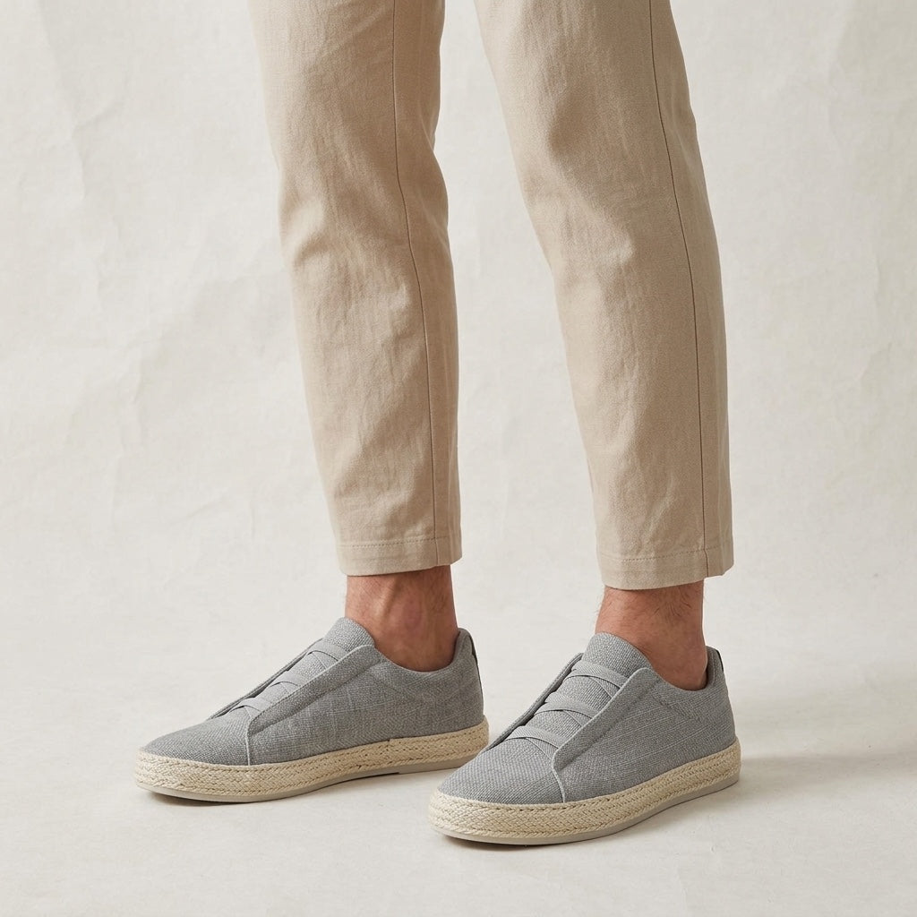 Zapatillas tipo slip-on de punto para hombre con ribete de yute-Footwear for men-Casaluzia