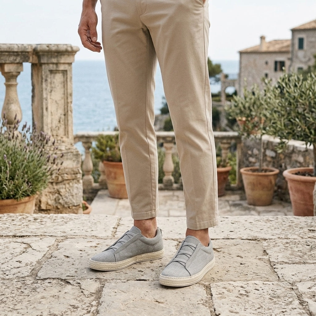 Zapatillas tipo slip-on de punto para hombre con ribete de yute-Footwear for men-Casaluzia