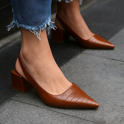 Zapatos de tacón bajo con tira trasera y punta afilada para mujer-Footwear for women-Casaluzia