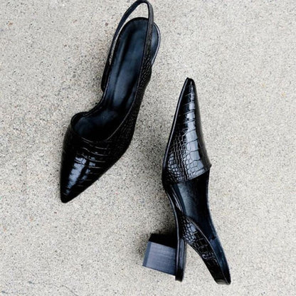 Zapatos de tacón bajo con tira trasera y punta afilada para mujer-Footwear for women-Casaluzia