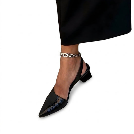 Zapatos de tacón bajo con tira trasera y punta afilada para mujer-Footwear for women-Casaluzia